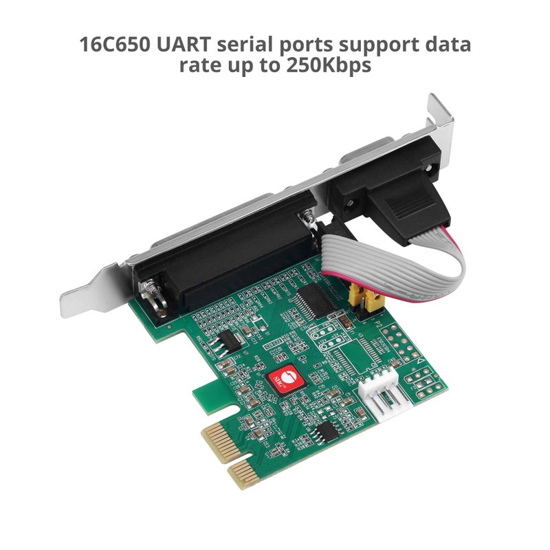 SIIG Single Serial Port/RS-232 and Single Parallel Port PCIe Card Compatible with 16C550 UART (JJ-E20311-S1) - Image 3